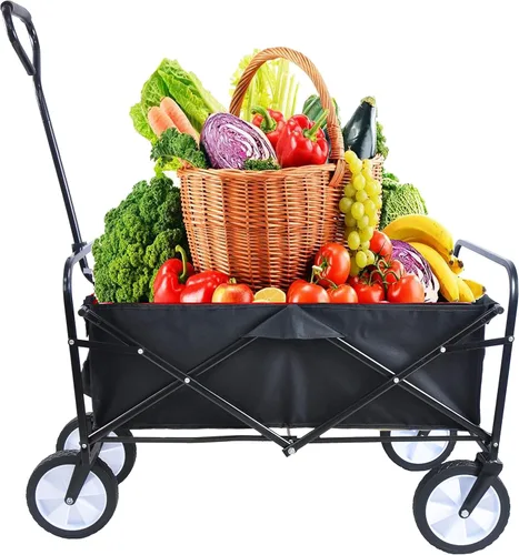Anwick Carro plegable plegable, carrito de playa resistente con bolsillo lateral, carrito plegable de gran capacidad para deportes de jardín y uso