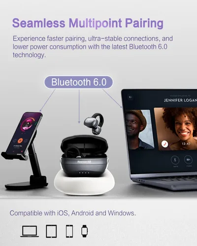 Miniatura 5 de A50 Auriculares de botón, auriculares Bluetooth 6.0 inalámbricos de oído abierto con comodidad sin peso de 5.3g, 48H de tiempo de reproducción, Oro