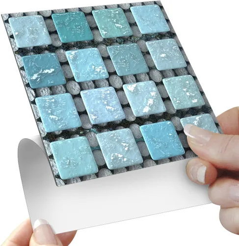Miniatura 18 de Alwayspon 25 unidades de transferencias de azulejos de mosaico de despegar y pegar para pared para decoración del hogar, 4 x 4 pulgadas, calcomanías