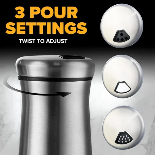 Miniatura 2 de The Original - Juego de saleros y pimenteros – Dispensador de especias con agujeros ajustables para verter – Juego de 2 botellas de acero inoxidable