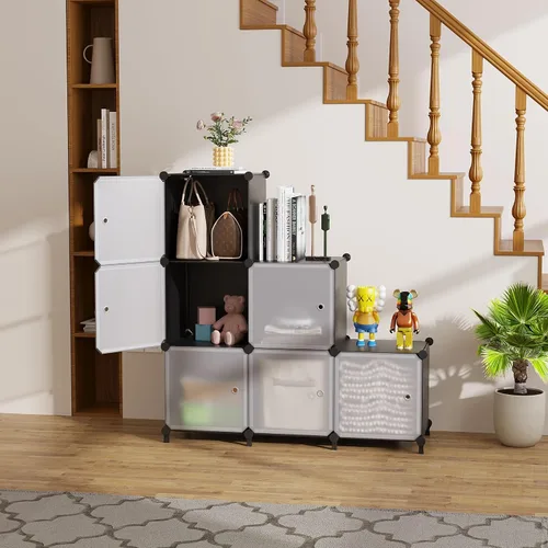 Miniatura 4 de ATTSL6001 - Organizador de almacenamiento de 6 cubos con puertas, organizador de ropa de plástico apilable para dormitorio y debajo de escaleras