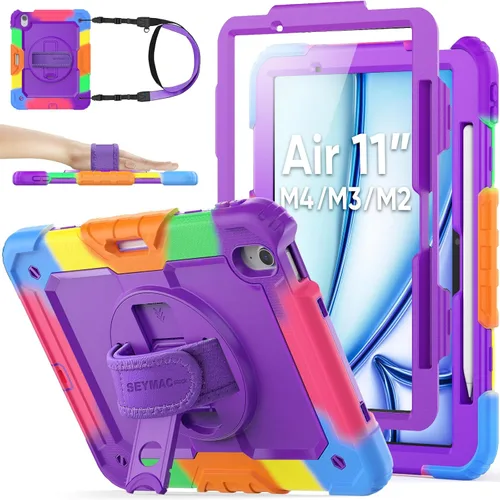 Miniatura 24 de SEYMAC stock Funda protectora para iPad Air de 11 pulgadas M3 2025/M2 2024 (Air 7ª/6ª generación), funda resistente con protector de pantalla