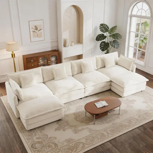 Miniatura 34 de GNIXUU 76" Modular Sectional Sofa, Beige Loveseat Sofa Cloud 2 Seater Couch, Comfy Chenille Love Seats 25" Deep Seat with 2 Pillows for Small Spaces