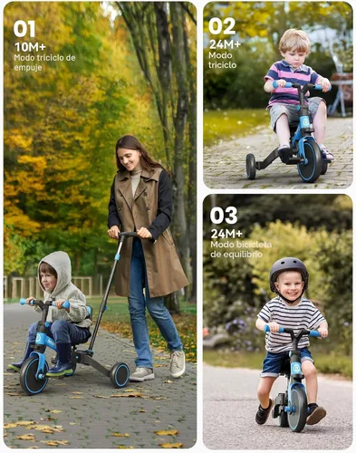 Miniatura 3 de besrey - Bicicleta para niños pequeños 5 en 1 con mango de dirección para padres, para niños y niñas de 1 a 3 años, triciclo de empuje plegable