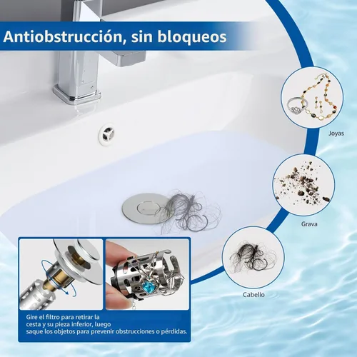 Miniatura 2 de Hibbent Colador de drenaje de lavabo de baño 3 en 1 mejorado, tapón universal desplegable con cesta de filtro de acero inoxidable extraíble atrapa