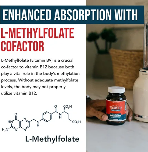 Miniatura 4 de BioActive Vitamina B12 – 1000 mcg, contiene las 3 formas de coenzimas (metilo, adenosilo e hidroxi) más coactor de metilfolato Apoya la energía