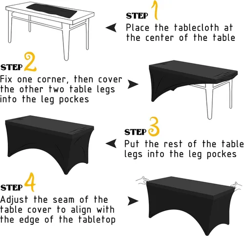 Miniatura 51 de Famstar Paño de Mesa Negro de 4 Pies de Elastano, Paño de Mesa Ajustado para Mesas Rectangulares, Fundas Elásticas Lavables Sin Arrugas