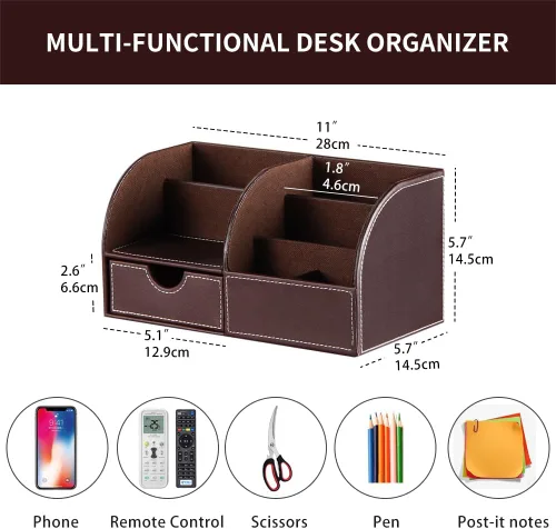 Miniatura 2 de Organizador de escritorio, organizador de escritorio de piel sintética y accesorios, suministros de oficina, almacenamiento multifuncional con 6