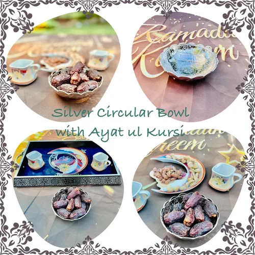 Miniatura 3 de Ayatul Kursi - Azucarero de caligrafía, cuenco para dátiles, frutero, cuenco de acero inoxidable para medicina, cuenco Ayat ul Kursi + caligrafía