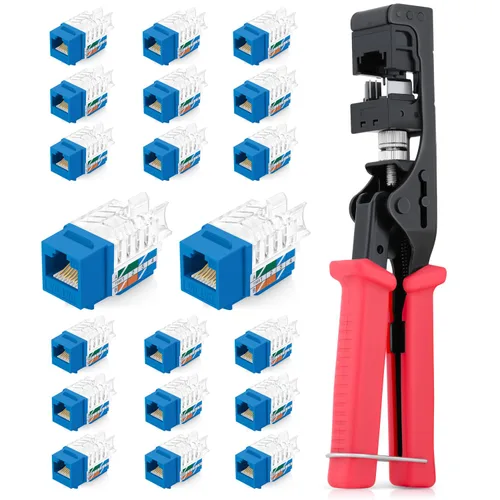 Miniatura 14 de Everest easyJACK - Juego de herramienta Keystone con ángulo de 45° para terminación rápida - con paquete de 20 conectores Keystone RJ45 Cat6 en rojo