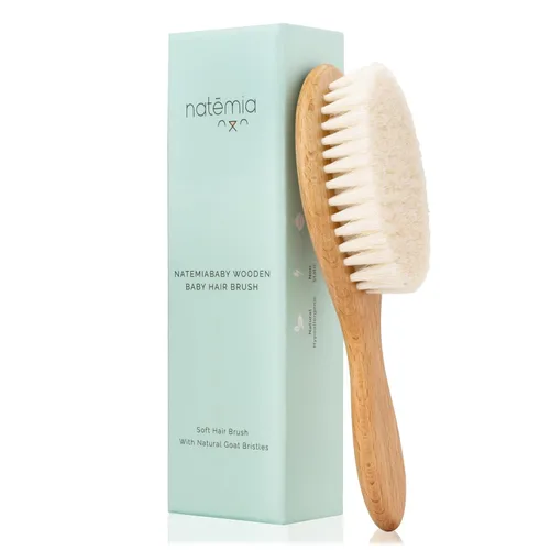 Natemia Cepillo de madera para el pelo del bebé | Cerdas suaves naturales para recién nacidos y niños pequeños | Cuidado suave de la cuna | Regalo