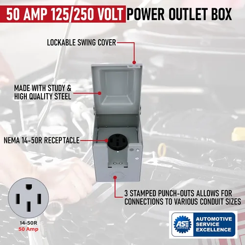 Miniatura 3 de Caja de toma de corriente de 50 amperios y 125/250 voltios, cerrada con cerradura - para RV, cámper, autocaravana, remolque de viaje, autos