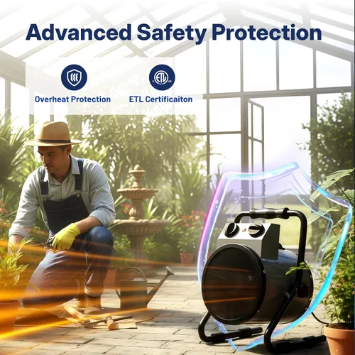 Miniatura 5 de NORTHSKY Calentador eléctrico de garaje de 1500 W con ángulo ajustable de 90°, termostato, calentamiento rápido, protección contra