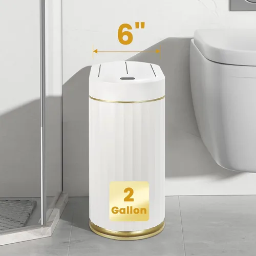 Miniatura 4 de ELPHECO - Bote de basura de baño con tapa mariposa, cubo de basura con sensor de movimiento para baño, bote de basura automático, papelera de baño
