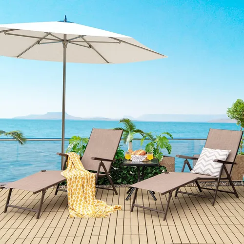Miniatura 9 de Giantex Sillón de patio plegable, tumbona para tomar el sol al aire libre con respaldo de 5 posiciones, reposapiés de 2 posiciones, marco de acero