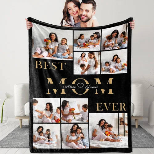 Miniatura 10 de Manta personalizada para el Día de la Madre con collage de fotos, manta personalizada con fotos para mamá, abuela, esposa regalos de hija e hijo
