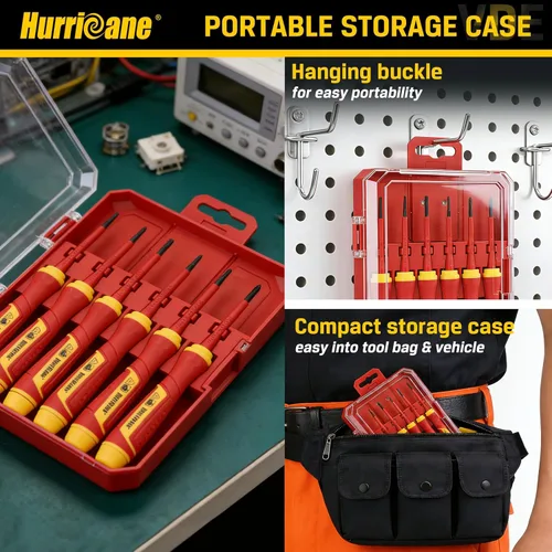 Miniatura 8 de HURRICANE Juego de destornilladores de precisión aislados de 6 piezas, destornilladores eléctricos pequeños certificados VDE de 1000 V con puntas