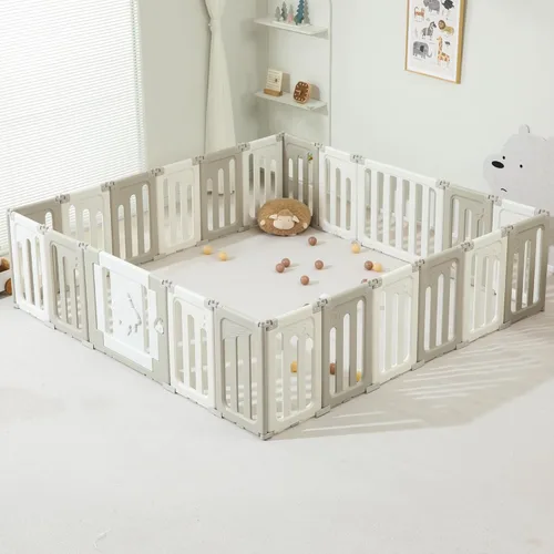 Miniatura 18 de Bestgame - Corralito para bebés - 14 paneles extragrandes plegables para niños pequeños, valla portátil en forma de OVNI, puerta, patio - Azul