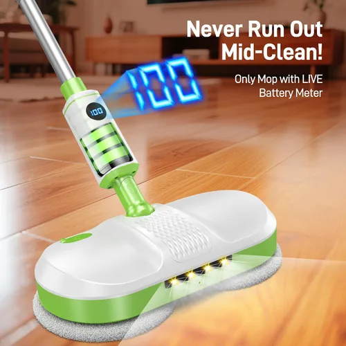 Miniatura 5 de AlfaBot Trapeador eléctrico inalámbrico, limpiador eléctrico de piso con faro LED y rociador de agua, hasta 60 minutos, autopropulsado con gran