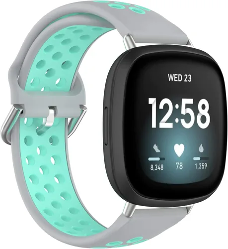 Miniatura 16 de BabyValley Correa compatible con Fitbit Versa 4/Versa 3/Sense Banda de silicona + conector de metal Correa de pulsera transpirable Correa de reloj