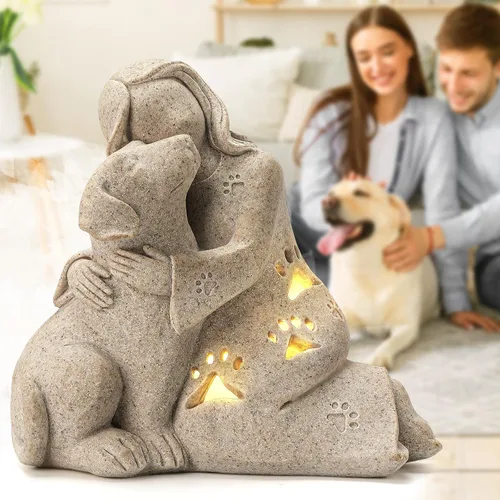 Miniatura 6 de INLOMEM Regalo conmemorativo para perros, escultura de granito, resina esculpida a mano, regalo de condolencia de pérdida de mascotas con portavelas
