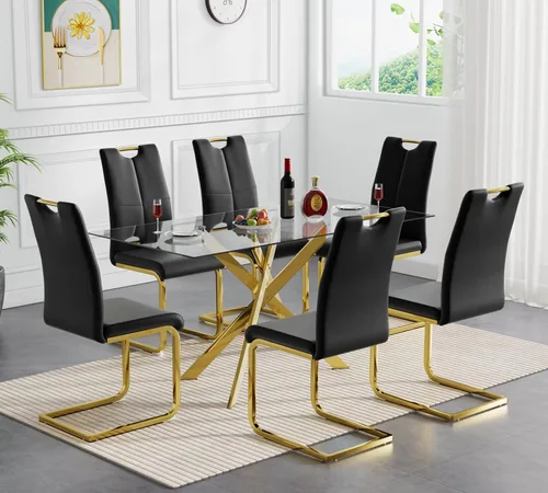 Miniatura 29 de Juego de mesa de comedor redonda de 3 piezas para 2, mesa de cocina moderna de vidrio plateado y sillas para 2 con sillas tapizadas, juego de mesa