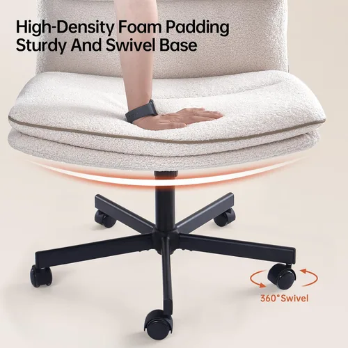 Miniatura 8 de EMIAH Silla de escritorio sin brazos con ruedas de pelo sintético, de respaldo medio, ergonómica, para el hogar, para computadora, cómoda