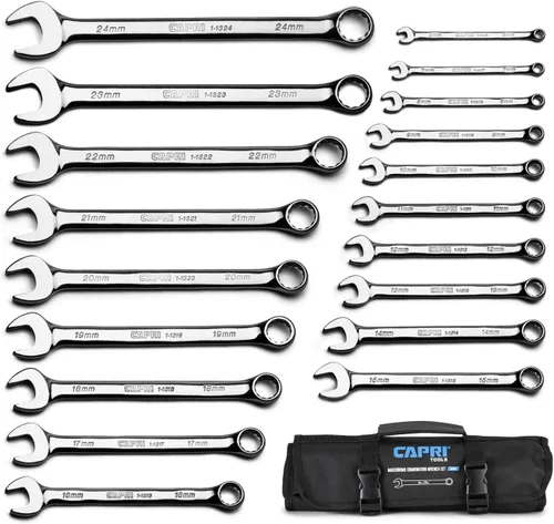 Capri Tools MaxChrome juego de llaves de combinación, 6 a 24 mm, 19 piezas con bolsa de lona resistente