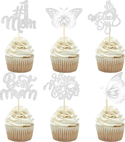 Miniatura 13 de Gyufise 1 paquete de decoración para pastel del día de la madre, la mejor mamá del mundo, con flores de mariposa, decoración de pastel de cumpleaños