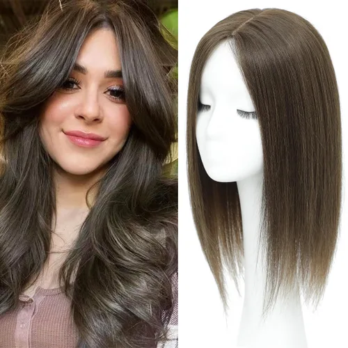 Miniatura 21 de Aimeolyn Toppers de cabello para mujer, cabello humano real, sin flequillo, extensiones de cabello superior para adelgazar, base de encaje Haisr
