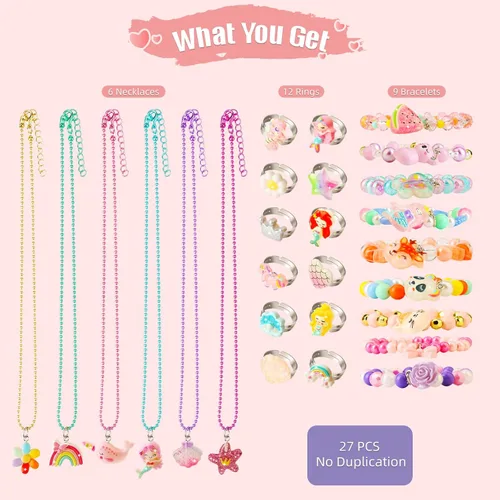 Miniatura 6 de Juego de joyas para niñas pequeñas, joyas de princesa para niñas pequeñas de 4-6 3-5, regalos para niñas de 5 años juguetes, collares de juego