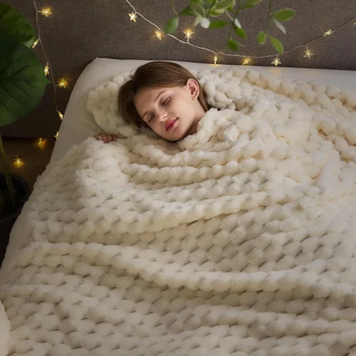 Miniatura 71 de NEWCOSPLAY Manta de Tiro Súper Suave Aqua Franela Sedosa Premium Forro Polar Jacquard Acanalado 3D Ligero Manta de Cama Uso en Todas las Estaciones