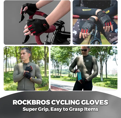 Miniatura 3 de ROCKBROS Guantes de ciclismo para hombres y mujeres con almohadilla antideslizante que absorbe los golpes, guantes de ciclismo sin dedos, ligeros