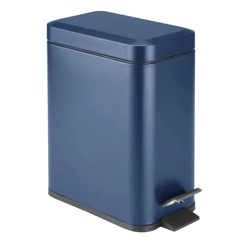 Miniatura 10 de mDesign Pequeño y moderno cubo de basura rectangular de metal con tapa y pedal de 1.3 galones, compacto, con cubo interior extraíble con asa
