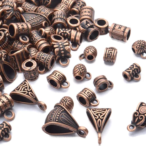 Miniatura 4 de BronaGrand 3.53 oz (alrededor de 120-170 piezas) Cuentas mixtas de cobre antiguo, cuentas espaciadoras, cuentas de tubo de fianza, dijes de pulsera