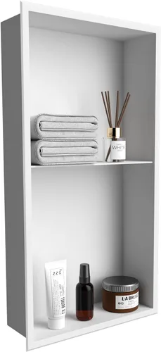 Niche de ducha de 12 x 24 pulgadas, organizador de baño blanco mate, no necesita azulejos, acero inoxidable, moderno en nicho insertado en la pared,