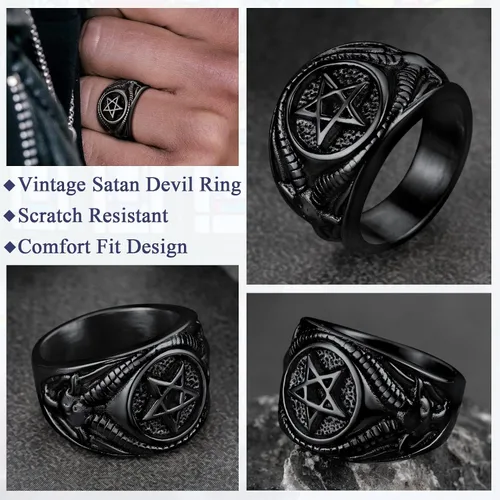 Miniatura 3 de FaithHeart Satanic Jewelry - Anillos de cabra baphomet con símbolo de Lucifer Satanás para hombres y mujeres talla 7891011121314 personalizado