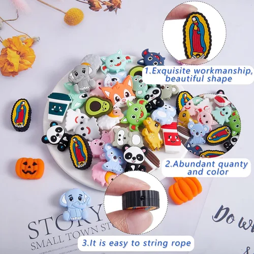 Miniatura 6 de 12 cuentas focales de silicona de animales para hacer llaveros con cuentas focales de ciervos para bolígrafos, pulseras de bricolaje, manualidades
