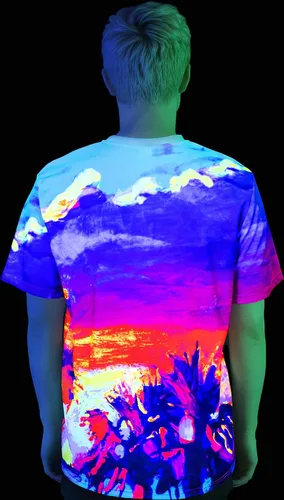 Miniatura 4 de aofmoka - Camiseta ultravioleta hecha a mano, reactiva a luz negra, con impresión decorativa