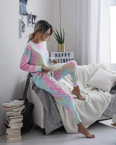 Miniatura 63 de Prettygarden - Conjunto de pijama de dos piezas para mujer, diseño de teñido anudado, sudadera informal de manga larga con pantalones largos, ropa