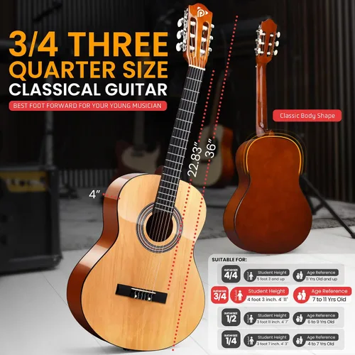 Miniatura 3 de Pyle - Kit de guitarra acústica para principiantes, instrumento junior de 3/4 de 36 pulgadas de tamaño para niños y adultos, brillo natural