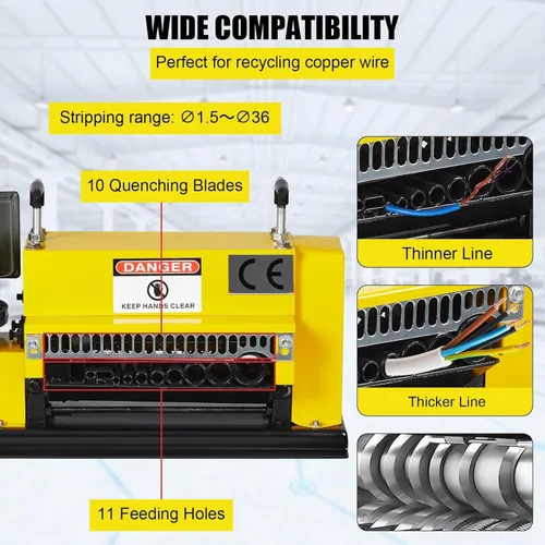 Miniatura 3 de Máquina peladora de cables de 0.06 pulgadas -1.5 pulgadas, máquina peladora de cables portátil de 370 W, 11 canales, 10 cuchillas y 65 pies/minuto