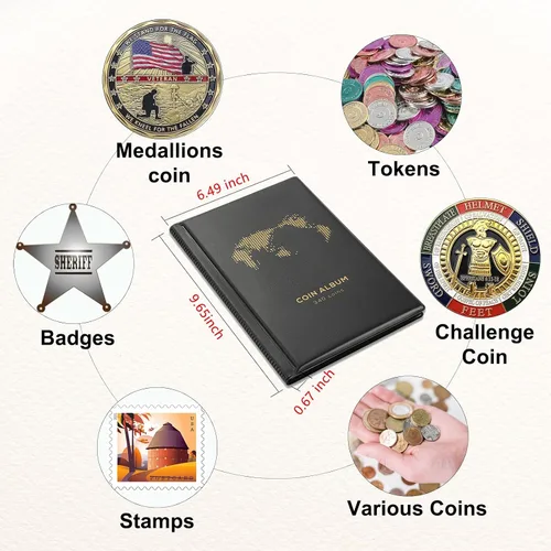 Miniatura 2 de Álbum de Monedas para Coleccionistas, 340 Fundas, Libro Organizador de Monedas, Caja de Exhibición y Almacenamiento, Suministros para Organizar