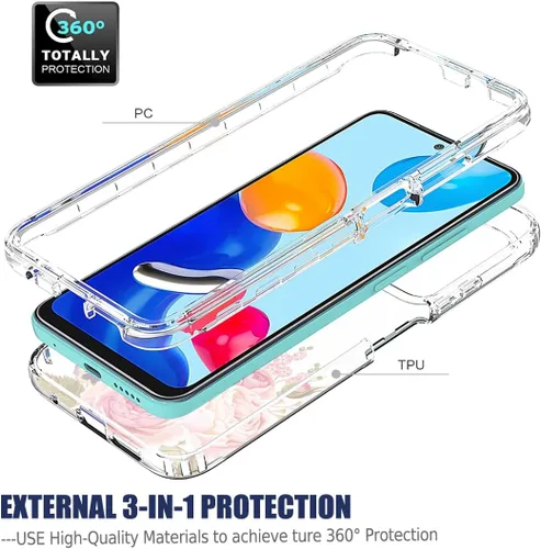 Miniatura 3 de Funda para Redmi Note 11 (4G)/Redmi Note 11S con protector de pantalla de vidrio templado, cuerpo completo, lindo diseño floral, a prueba de golpes