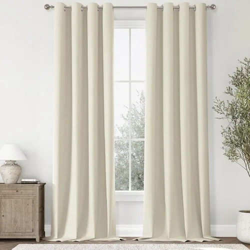 Miniatura 97 de ChrisDowa Cortinas 100% Opacas de Abedul Sólido de 45 Pulgadas de Largo, 2 Paneles para Dormitorio y Sala de Estar, Estilo Granja Oscurecedoras