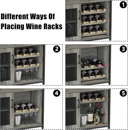 Miniatura 7 de IDEALHOUSE Armario de bar de vinos de 3 niveles con estante de vino desmontable y espacio de almacenamiento, gabinete de buffet con soporte de Gris