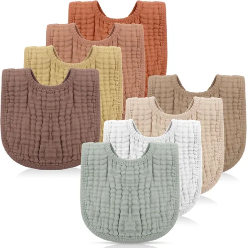Miniatura 8 de Frienda 8 baberos de muselina para bebé, bandana de algodón, baberos a granel para recién nacidos, 6 capas absorbentes, accesorio de alimentación