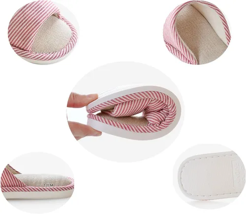 Miniatura 4 de Pantuflas unisex de algodón lavables con punta abierta para el hogar, zapatos de interior informales, de lino suave, suela antideslizante
