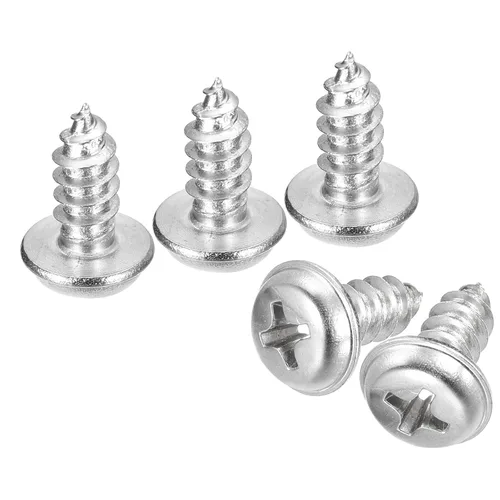 Miniatura 20 de uxcell ST3x6mm Phillips Pan Head Tornillo Autorroscante con Arandela, 100 piezas - Tornillo de madera de acero inoxidable 304 rosca completa (plata)