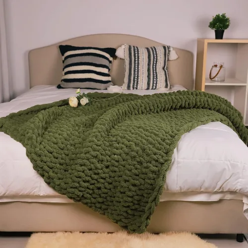 Miniatura 2 de Carriediosa Manta de punto grueso de 50 x 60 pulgadas, 100% hecha a mano, grande con hilo de felpilla, suave y esponjosa para sofá, cama, manta